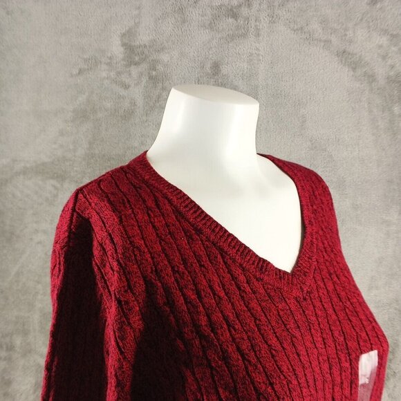 NWT KAREN SCOTT Christmas Sweater LARGE(12-14) Red Cable Knit V-neck Cotton 100% - Picture 4 of 12